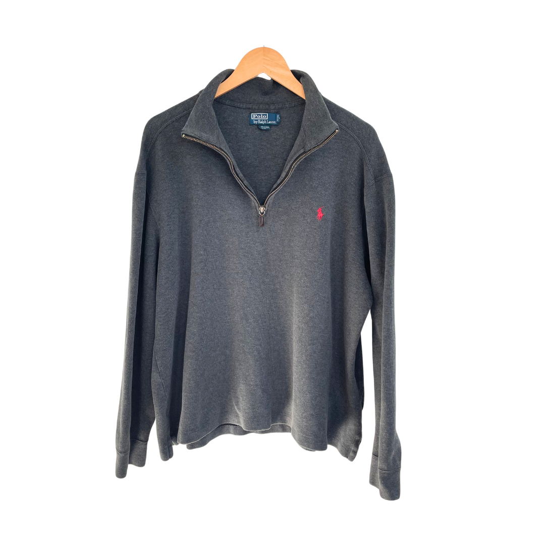 Polo Ralph Lauren Camicia Uomo Grande Grigio Quarto Zip Maglione Rosso Pony Grigio