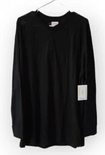Lularoe Solid Black Burnout XL Mark Long Sleeve Button Henley NEW!