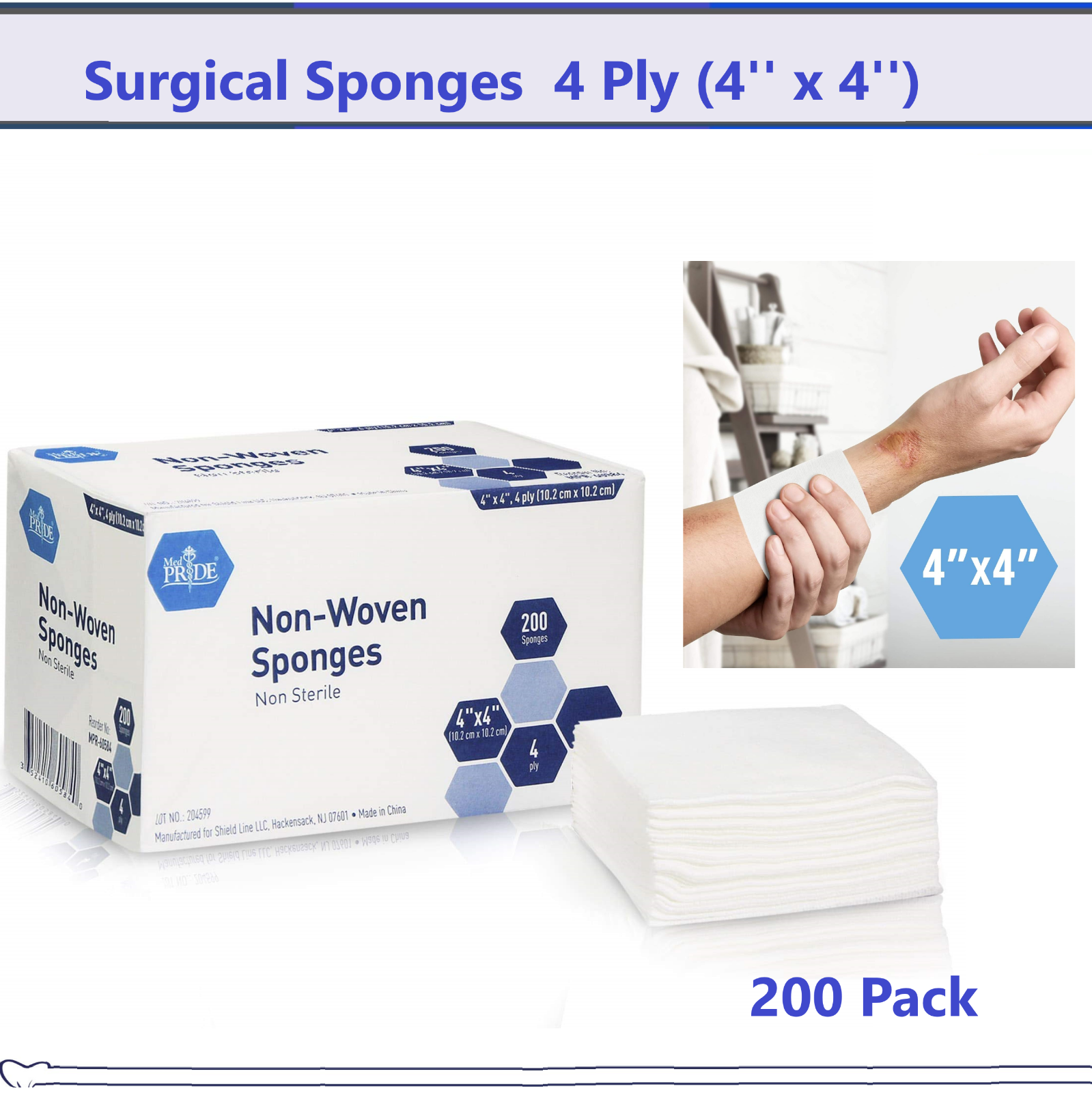 200 4x4 Non Woven Sponges 4-Ply, Non-Sterile Cotton Dental Medical Gauze Pads US