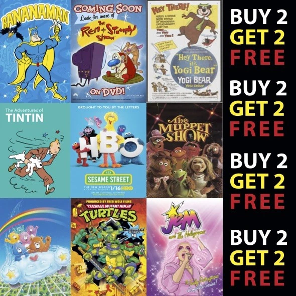 Iconic Classic Kids TV Cartoon Shows From 70s 80s 90s 300gsm Paper Card Plaque