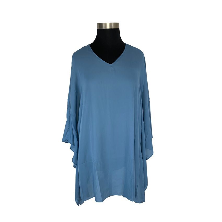 Dare 2B Stylish OS 2X Blue Chiffon Mumu Top Sheer Art To Wear Lagenlook