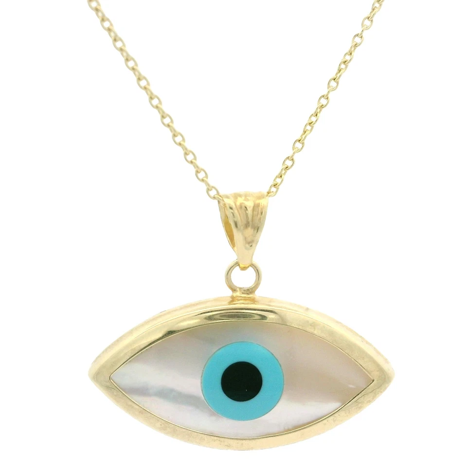 Fregona grande con incrustaciones de oro de 14k con piedras azules y negras mal de ojo en cadena de 16" Foto 2 de 4