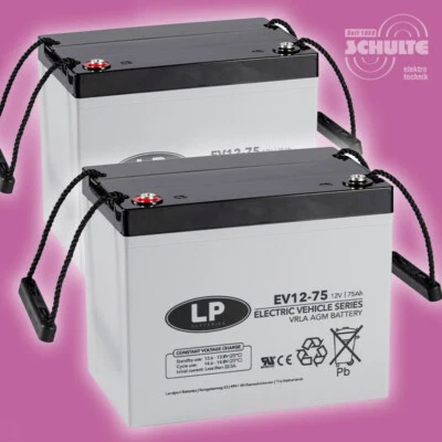 LANDPORT Batterie Satz 2 x 12V 75Ah Blei AGM Akku EV12-75 Zyklentyp für Invacare G40 G 40