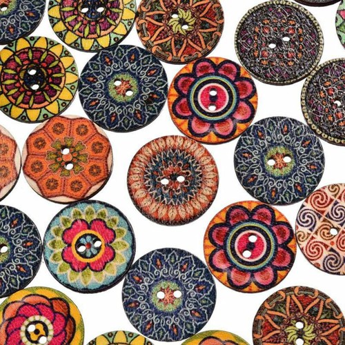 100Pcs Mixed Flower Style Wood Button 2 Holes Apparel Sewing Scrapbooking Crafts - Picture 4 of 14