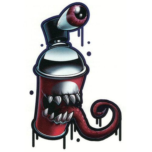 "Black Grey Red" Temporary Tattoo, Evil Spray Paint Can w/ Teeth eBay
