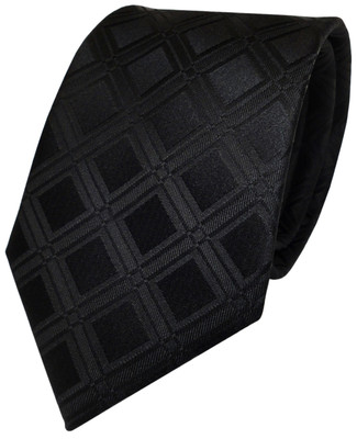 TigerTie Designer Seidenkrawatte in schwarz Uni kariert - Krawatte 100% Seide