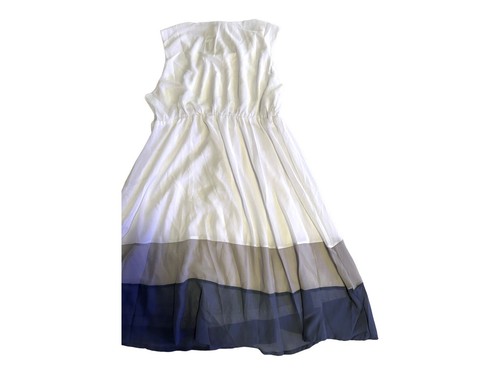 Meaveor Juniors Large Fit & Flare Dress Lined White Striped with Blue and brown - Picture 11 of 12