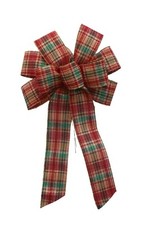 Large 10" Hand Made Wreath Bow - Wired Fabric- Christmas Plaid - Holiday Red
