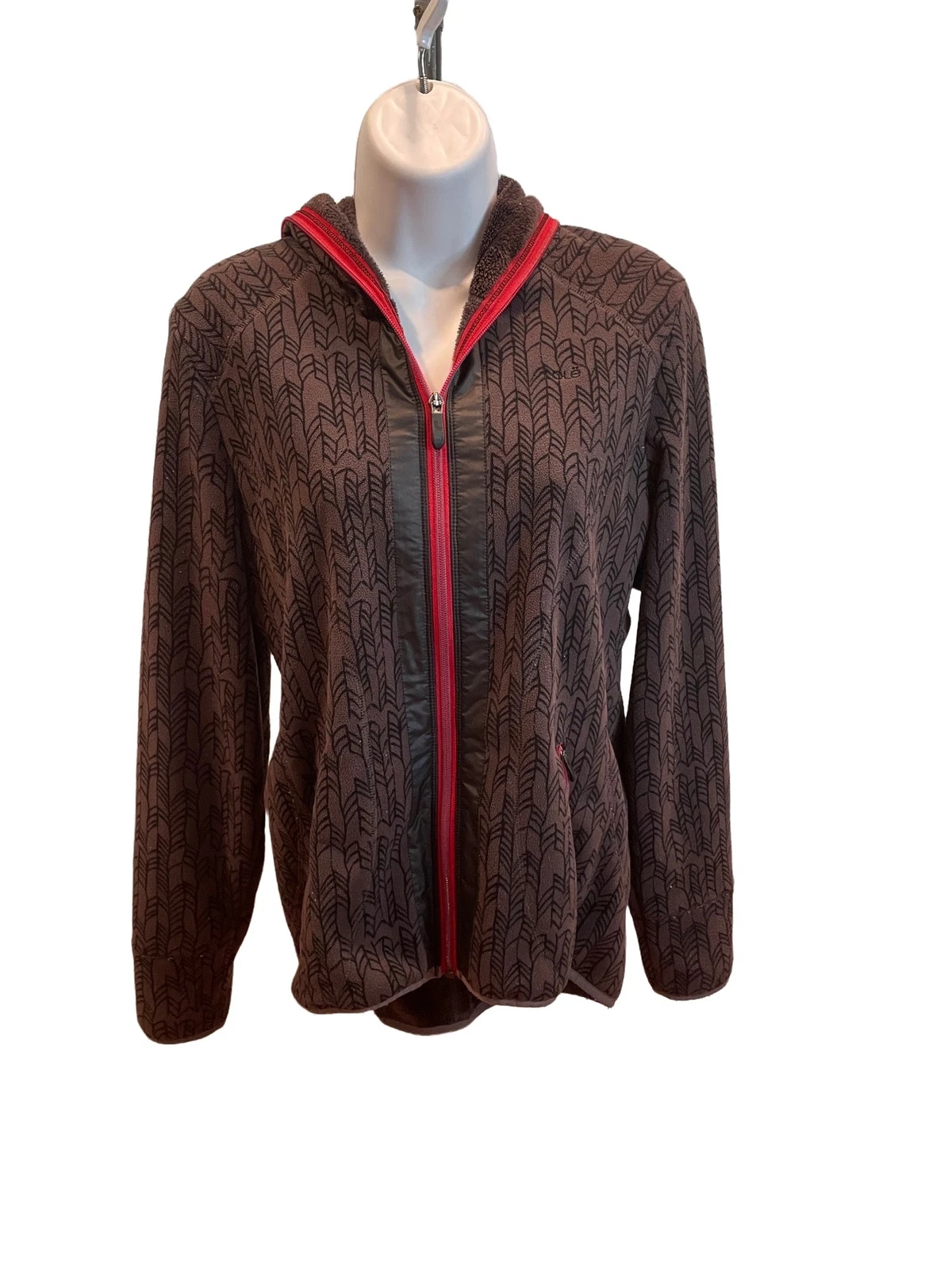 lole fleece patterned full zip hooded jacket