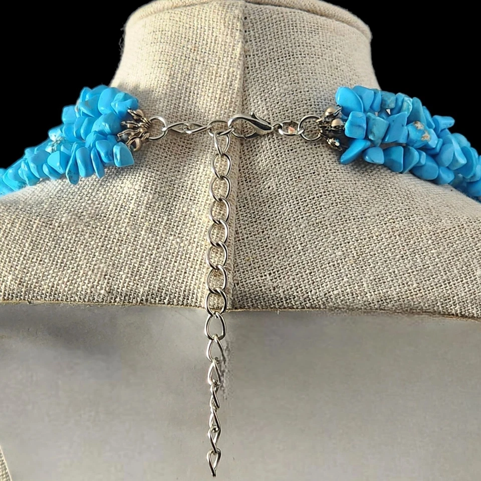 Collar de 4 hilos azul turquesa con cuentas detalles plateados joyería boho llamativa Foto 3 de 4