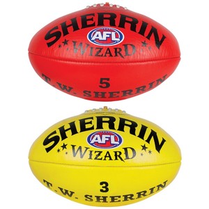 Sherrin Wizard AFL Leather Football In Yellow & Red Size 2,3, 4 & 5 From Sherrin