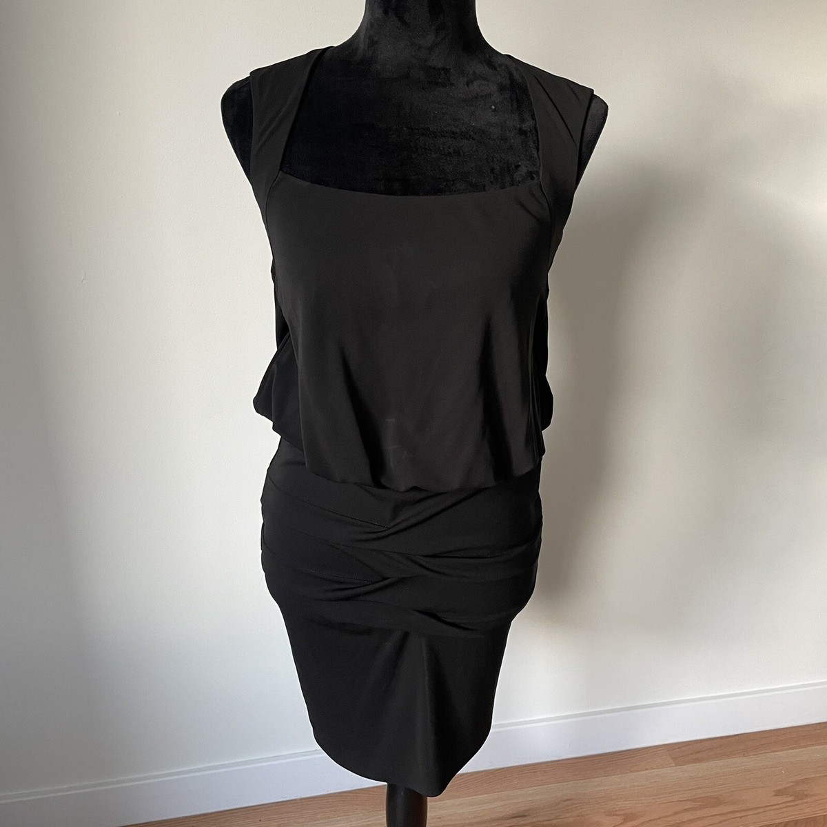 Nicole Miller Black Tidal Pleat Stretchy Matte Jersey Sleeveless Blouson  Dress S | eBay