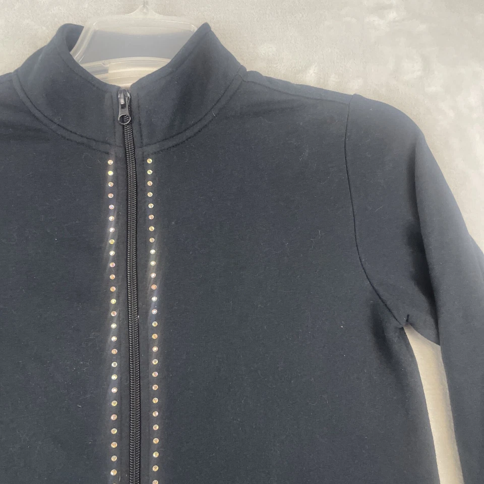 Quacker Factory Jacket Women's Sz XXS Black Rhinestone Edged Full Zip Sweatshirt - Image 3 of 4