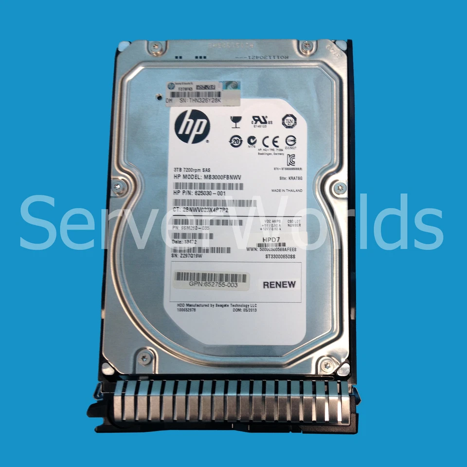  HP 653959-001 3TB 7.2K 6G DP 3.5" SAS 652766-B21 652755-003  - Image 2 of 2
