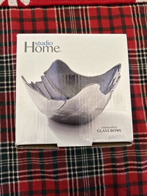 Studio Home Handcrafted Glass Bowl Blue & Silver Metallic Silversmiths Godinger
