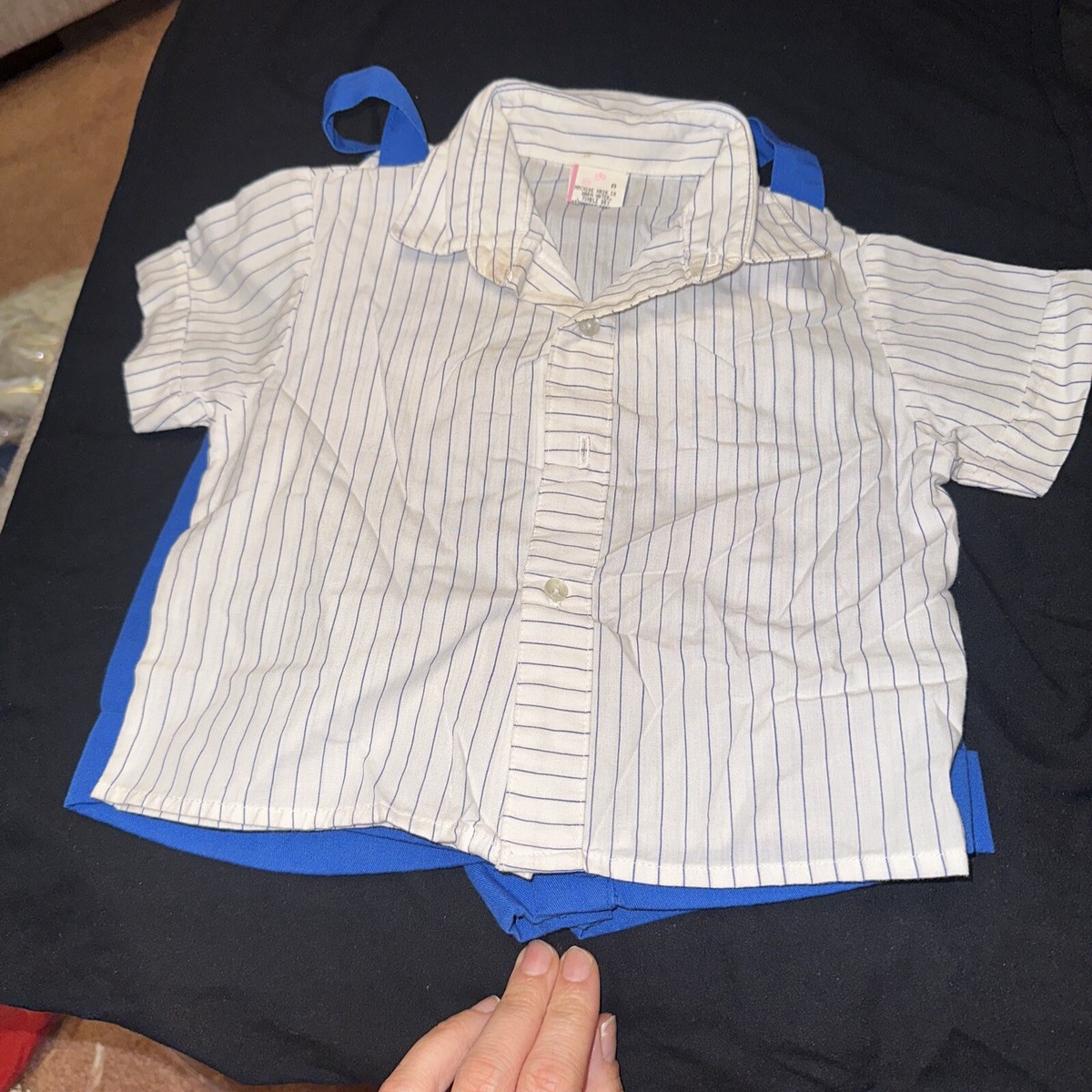 VINTAGE COUNTRY OVERALL/ROMPER-BLUE WHITE Little Boy/Girl/Farm Kid (24M) View 2