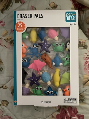 NEW pen gear Eraser Pals Sea Life 25 Count Latex and Smudge Free Ages 3+