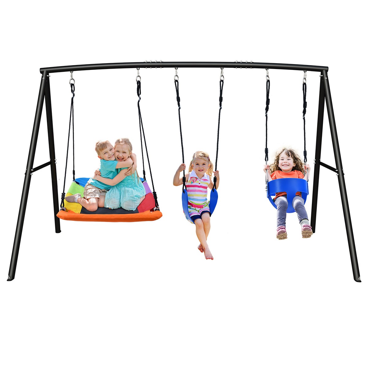 440lb Outdoor Swing Set Heavy-Duty Metal Swing Frame Kids Playset