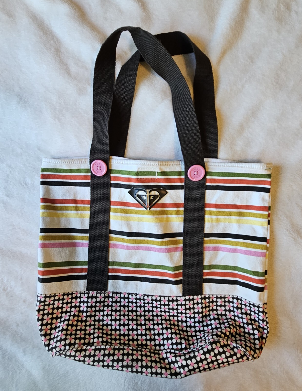 EUC Roxy Quicksilver Striped Canvas Tote Beach Shoulder Bag Purse