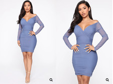 Denim Blue Off the Shoulder Mesh Mini Dress XS