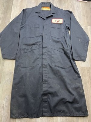 Vintage Mechanic Shop Coat Lab Viper Patch Navy Blue Donut Button Front Size 38