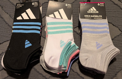 New Girls Adidas Superlite No show Socks 18 pairs sz Large 5Y - 7Y  -5562