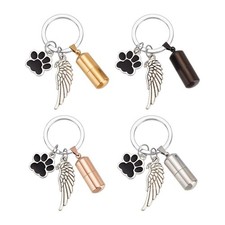 4 Pcs 4 Colors Pet Cremation Jewelry Urn Keychain, Alloy Enamel Dog Paw Penda...