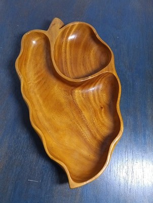 Leilani Monkey Pod Wood 2 Compartment Dish Gorgeous Nuts Bar Ware Serving Tray 