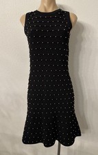 Michael Kors Little Black Dress Ribbed Knit With Gold Beads Tiered Bodycon NEW M