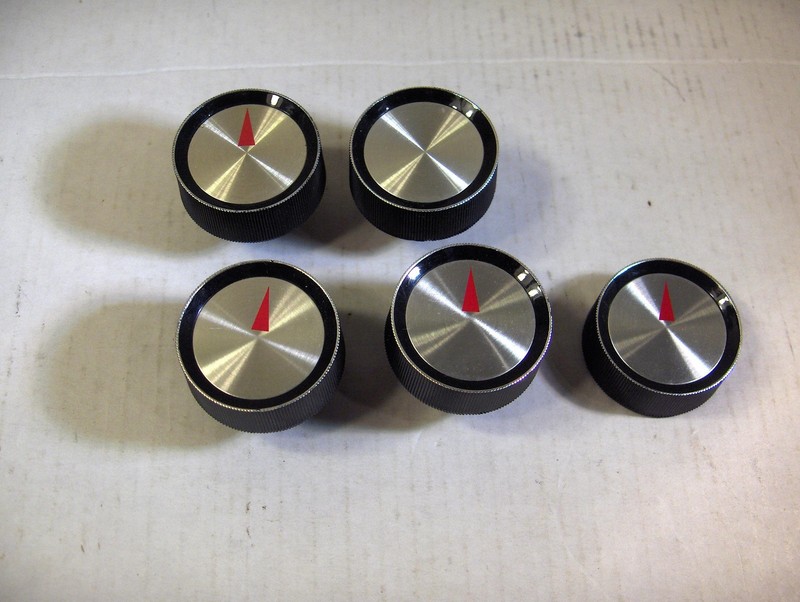 Lot of 5 Sears Silvertone Red Line Pointer Silver Black Control Knobs