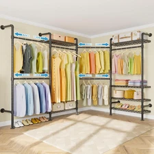 L4 L Shape Garment Rack Heavy Duty Clothes Racks for Hanging Clothes, Expandable