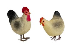 Celluloid Rooster Hen Pair Vintage 1930s JapanFarm Animals Figure Chicken