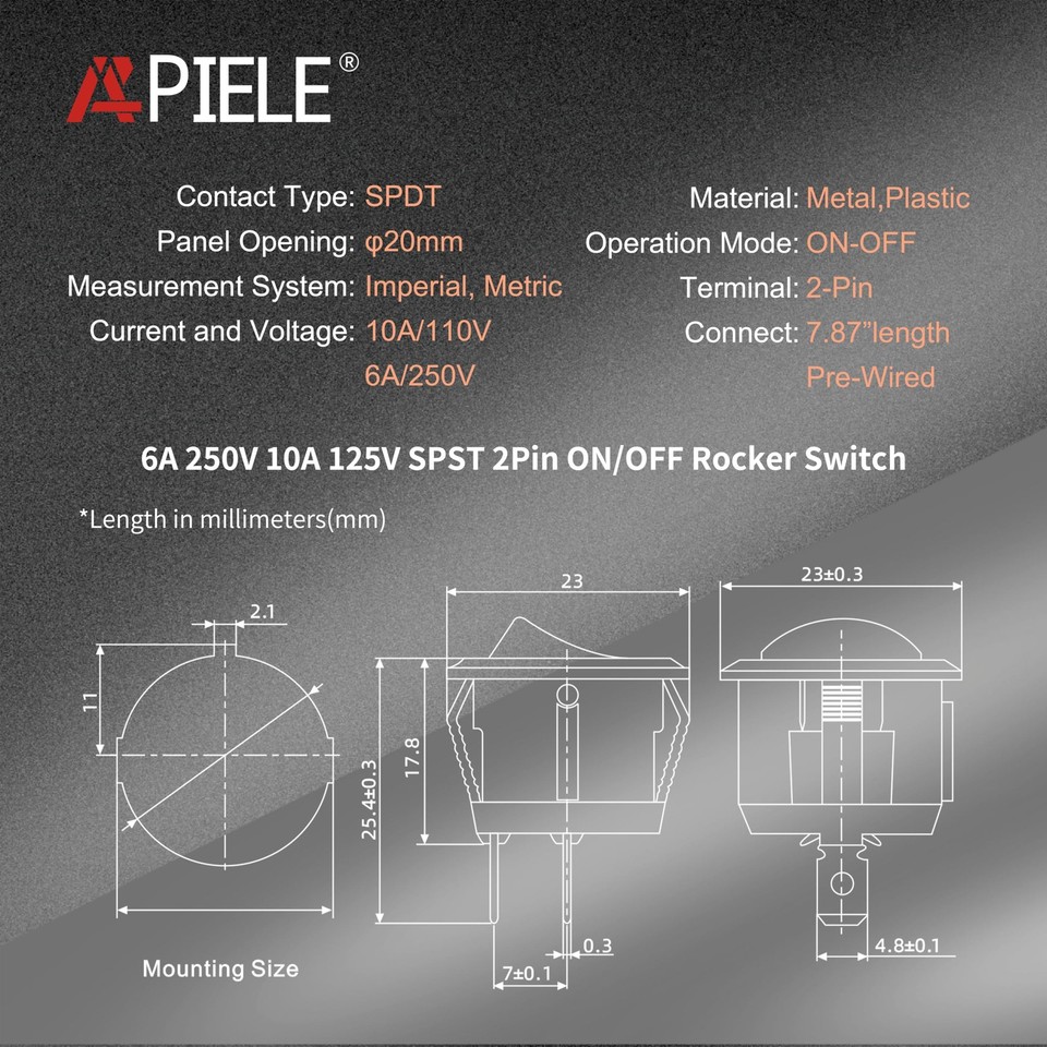 APIELE 5Pcs Rocker Switch ON Off KCD1 Mini Round Toggle SPST Black | eBay