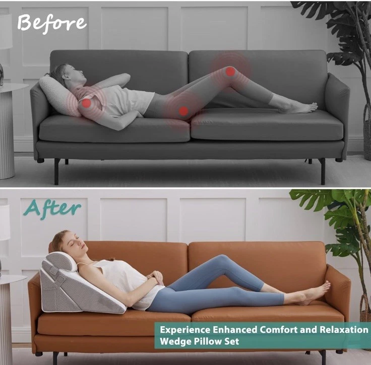 Juego de almohadas de cuña de espuma viscoelástica ajustable 9 y 12 pulgadas alivio del dolor para dormir Foto 4 de 4