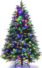 5FT Pre-Lit Artificial Christmas Tree Hinged Realistic Snowy Xmas Pine Tree
