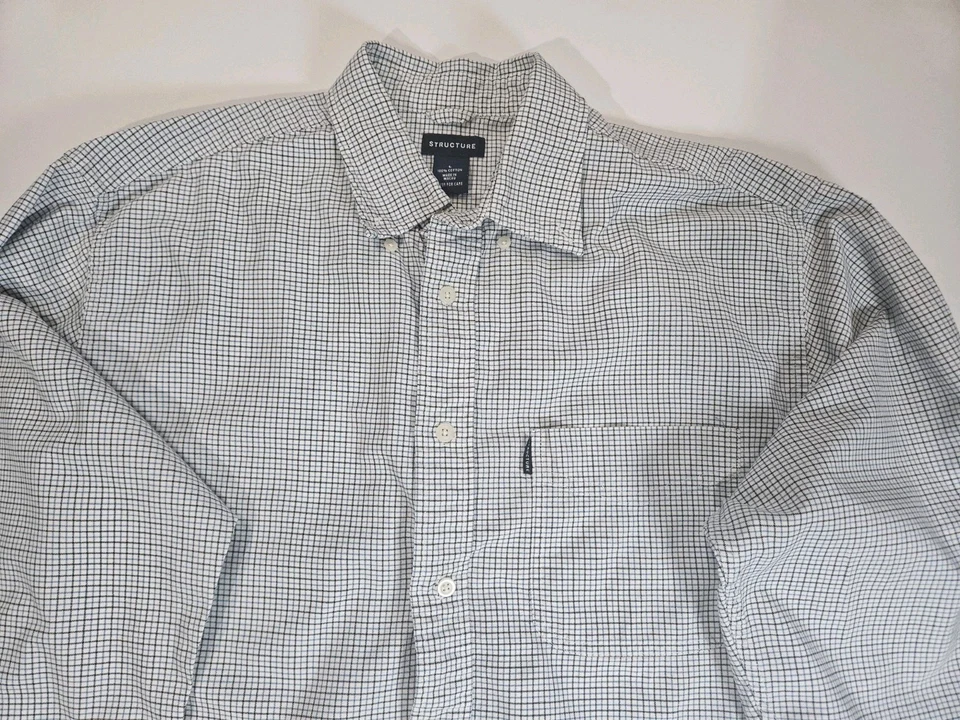 Structure Dress Shirt Mens Large White Blue Striped 90s Preppy Business Casual - Image 3 of 4