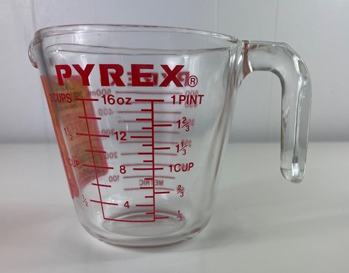 Vintage PYREX 516 Measuring Cup 2 Cup-16 Oz-1 Pint-500 ML Red Lettered - Picture 2 of 11