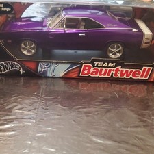 Hot Wheels 1:18 Team Baurtwell 1968 Dodge Charger Purple/White Diecast NIB