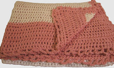 New Handmade White Pink Peach Ivory Crochet Knit Baby Blanket Quilt 36x52"  26