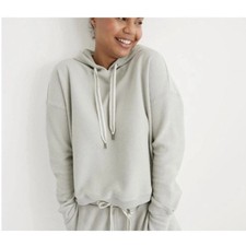 Aerie Ribbed Cropped Pullover Hoodie in Mint Green/ Gray Small