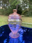 Block Optic Pink Depression Glass Candy Jar & Cover 6.25" Tall Hocking ART DECO