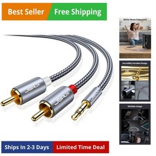 15ft/4.5M Aux to RCA Headphone Male to Male Jack Adapter Nylon Braided 1/8 to...