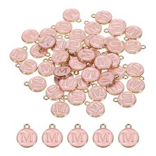 Alphabet M Letter Charm Double Sided Enamel Initial Alphabet Pendant Pink 50pcs