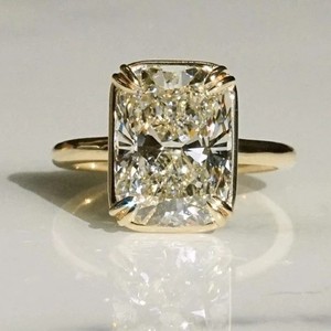 Authentic 5.25CTW Rectangular Cushion D Moissanite Anniversary Ring 14k Yellow Gold Plated