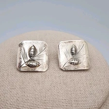 Vtg Stuart Nye Pine Cone Square Sterling Silver Post Earrings 3/4" Asheville NC