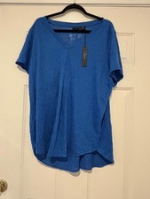 Womens sz 1X Tahari saphire blue short sleeve shirt #749 new with tags