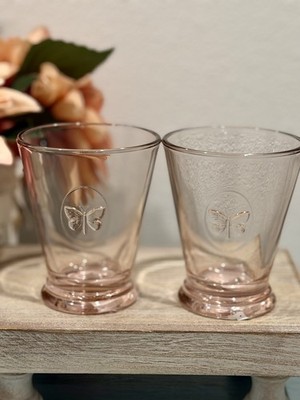 La Rochere Pink Butterfly Papillon Glass Tumbler 2PC Made In France 9.2oz NEW