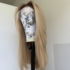 Ombre Blonde Long Straight Heat Resistant Hair HD T Lace Front Wig