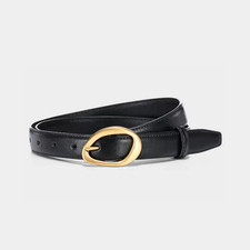 Gold Oval Buckle Waist Belt in Calf Leather