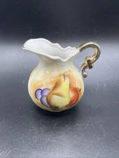 Vintage Pitcher Creamer Fruit Motif Hand Painted Gold Trim Porcelain ArtMark